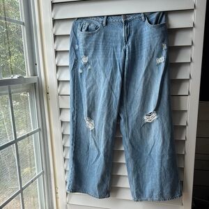 Light Blue Distressed Low Rise Baggy Jean